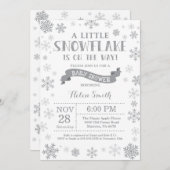 Baby shower d'hiver Invitation Flocon de neige gri (Devant / Derrière)