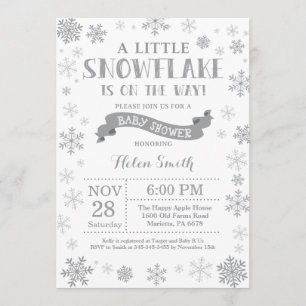 Baby shower d'hiver Invitation Flocon de neige gri