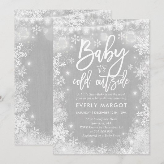 Baby shower d'hiver Invitation Genre Neutre Blanc (Devant / Derrière)