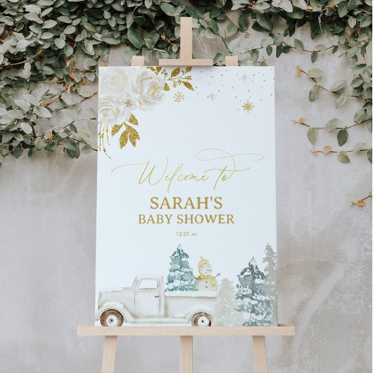 Baby shower d'hiver or ou Affiche de bienvenue d'a