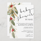 Baby shower d'hiver par Mail Invitation Gold Holly (Devant / Derrière)