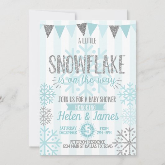Baby shower d'hiver Snowflake Invitation Invitatio (Devant)