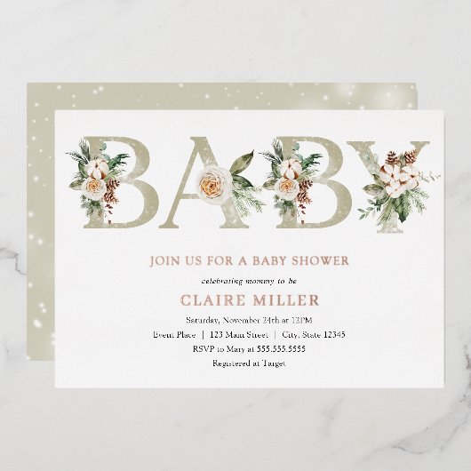 Baby shower d'hiver Véritable Foil Invitation (Recto/Verso)