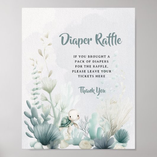 Baby Shower Diaper Raffle Sign Ocean Sea Themed  Poster (Voorkant)