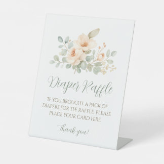 Baby Shower Diaper Raffle Sign Watercolor Flowers Reclamebord Met Voetstuk