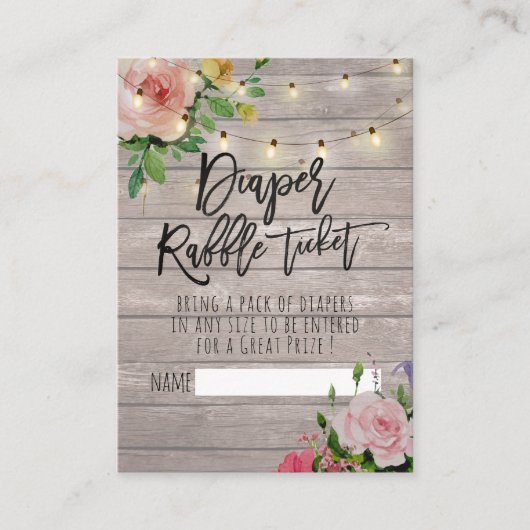 Baby shower Diaper Raffle Ticket Floral Wood Light Informatiekaartje (Voorkant)