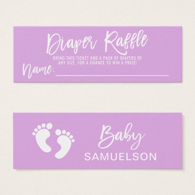 BABY SHOWER DIAPER RAFFLE Ticket LAVENDER (Devant & derrière)