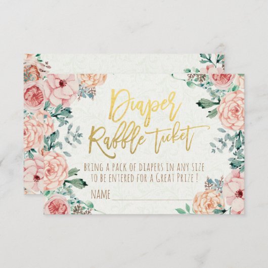 Baby shower Diaper Raffle Ticket Waterverf Floral Kaart (Voorkant / Achterkant)
