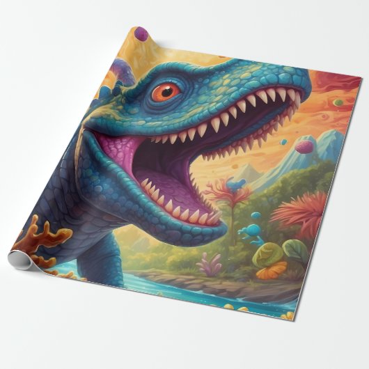 Baby shower Dino-Mite Cadeaupapier (Uitgerold)