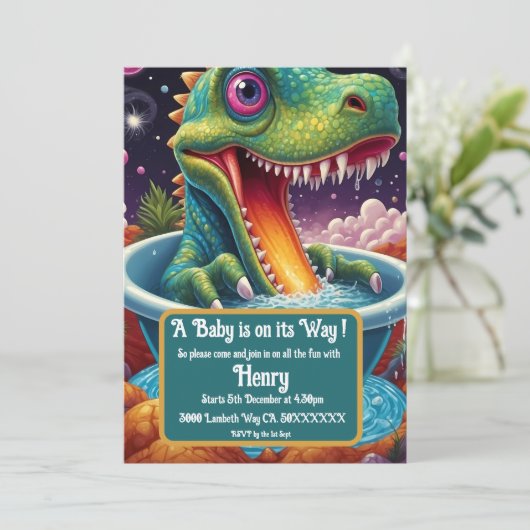 Baby shower Dino-Mite party design Kaart (Staand voorkant)