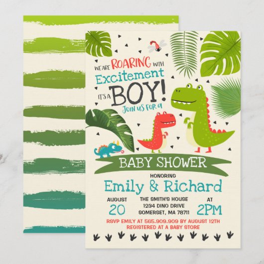 Baby shower Dinosaur Invitation Baby shower T-Rex (Devant / Derrière)
