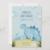Baby shower Dinosaure Bleu Invitation (Devant)