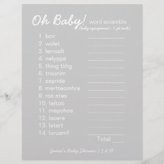 Baby shower DIY - Word Scramble Game - grijs