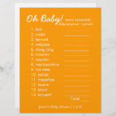 Baby shower DIY - Word Scramble Game - oranje (Voorkant / Achterkant)