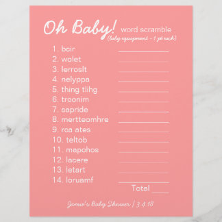 Baby shower DIY - Word Scramble Game - roze