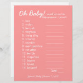 Baby shower DIY - Word Scramble Game - roze (Voorkant / Achterkant)