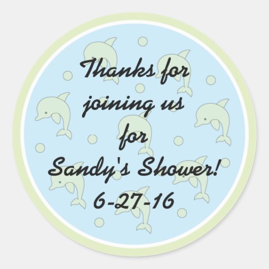 Baby shower "Dolphins/Blue" Stickers 1 1/2" of 3" (Voorkant)