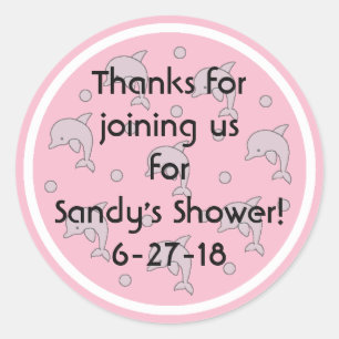 baby shower "Dolphins/Pink" stickers 1/2" of 3"