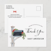Baby shower door Mail Winter Evergreen Bedankt Briefkaart (Voorkant / Achterkant)