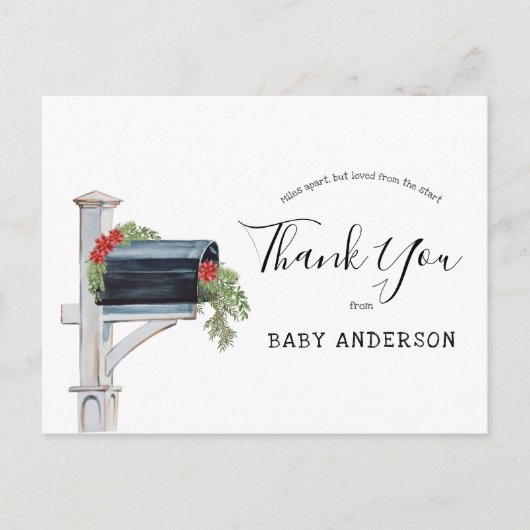 Baby shower door Mail Winter Evergreen Bedankt Briefkaart (Voorkant)