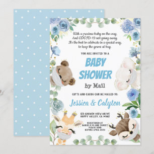 baby shower door Mail Woodland Animal Blue Roos Kaart