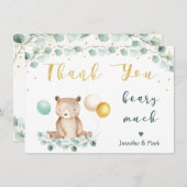 Baby shower d'or de l'ours vert Merci (Devant / Derrière)