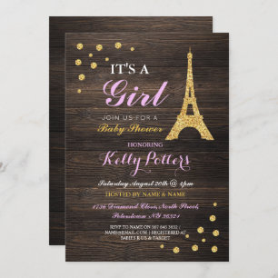 Baby shower d'or Girl Pink Paris Invitation en boi