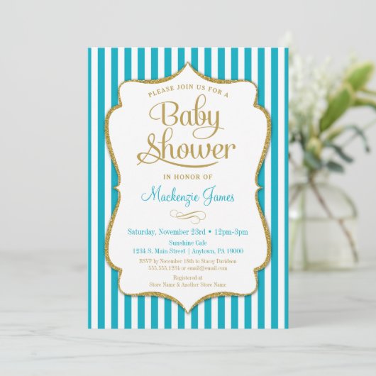 Baby shower d'or Turquoise Invitation Neutral Aqua (Debout devant)