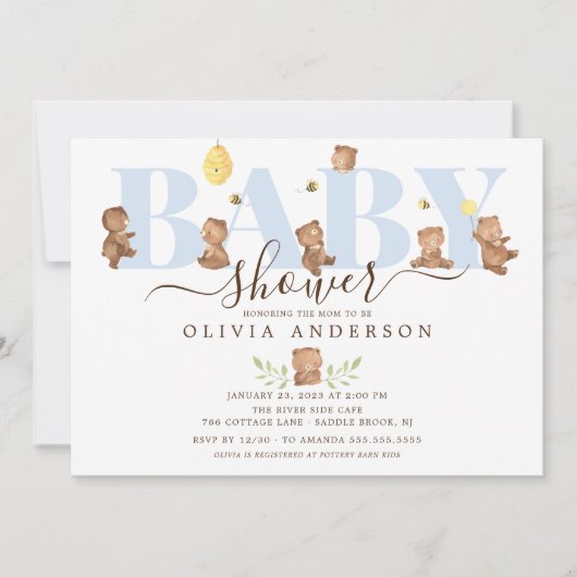 Baby shower d'ours au miel mignon Invitation (Devant)