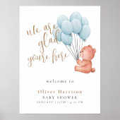 Baby shower d'ours doux Bleu Affiche de bienvenue (Devant)