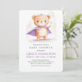 Baby shower d'ours magique violet Invitation pour (Debout devant)