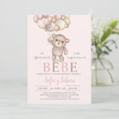 Baby shower d'ours rose fille Espagnol Invitation (Debout devant)