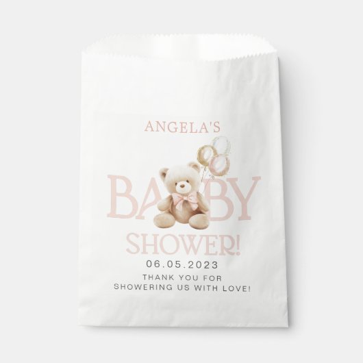 Baby shower d'ours rose Teddy Favoriser les sacs (Devant)