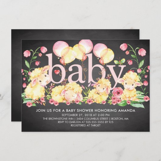 Baby shower doux petit agneau invitation (Devant / Derrière)