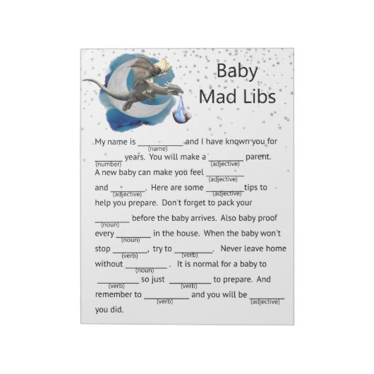 Baby shower Dragon Knight Mad Libs spel Notitieblok (Gedraaid)