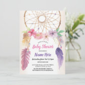 Baby shower Dreamcatcher Floral Invitation rose (Debout devant)