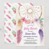 Baby shower Dreamcatcher Floral Invitation rose (Devant / Derrière)