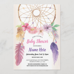 Baby shower Dreamcatcher Floral Invitation rose