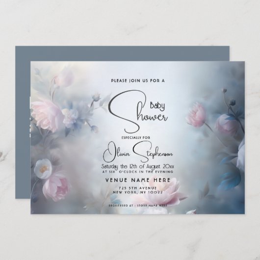 Baby shower- dromerige etherische bloemen kaart (Voorkant / Achterkant)