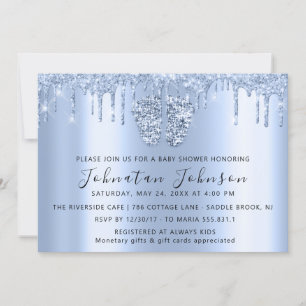 Baby shower droogt blauw schoolmeisje met glitter kaart