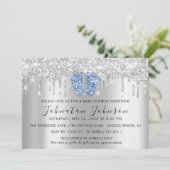 Baby shower droogt blauw ventilator in glitter kaart (Staand voorkant)