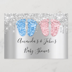 Baby shower droogt met een zilveren feetTwins Boy Kaart