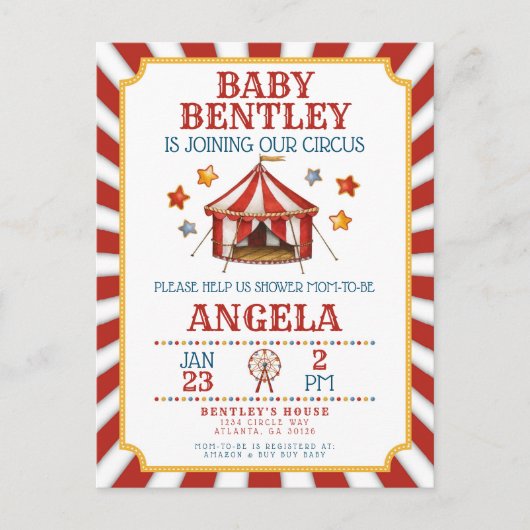 Baby shower du Carnaval de cirque Invitation (Devant)