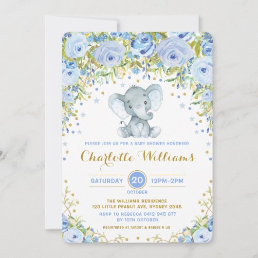 Baby shower du garçon Invitation Blue Boho Floral  (Devant)