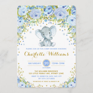 Baby shower du garçon Invitation Blue Boho Floral