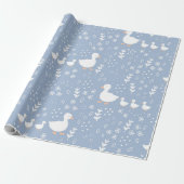 Baby shower Duckling Wrapping Papier in Blauw (Uitgerold)
