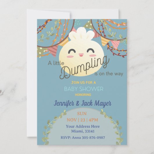 Baby shower Dusty Blue Little Dumpling Invitation (Devant)