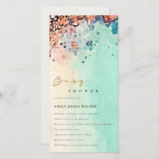 BABY SHOWER EAU COULEUR SABLE DE PLAGE INVITATION (Devant / Derrière)