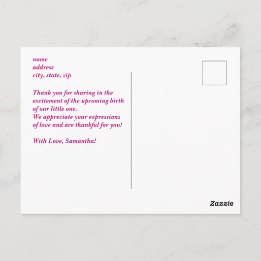 Baby shower echo meisje roze dank u. briefkaart (Achterkant)