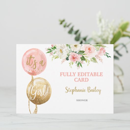 Baby shower Editable fille invitation (Debout devant)